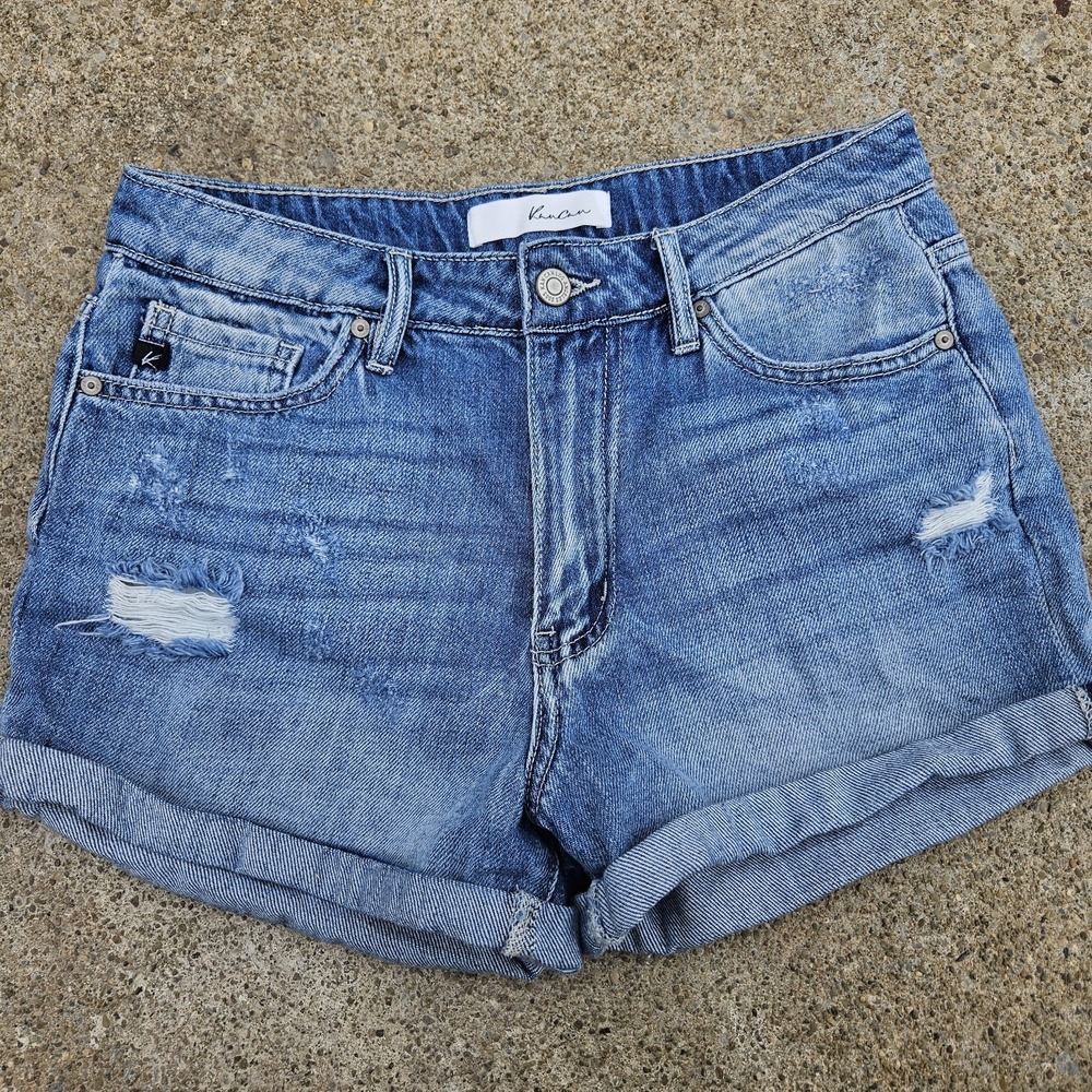 Springtime Essential KanCan Women Size S Denim Shorts Distressed Faded Rolled